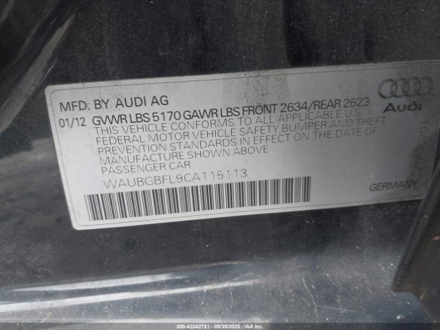 2012 AUDI S4 WAUBGBFL9CA115113 Photo 8