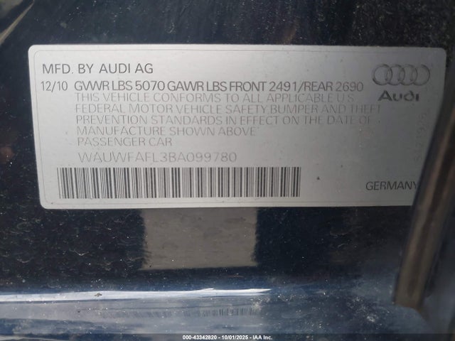 2011 AUDI A4 WAUWFAFL3BA099780 Photo 8