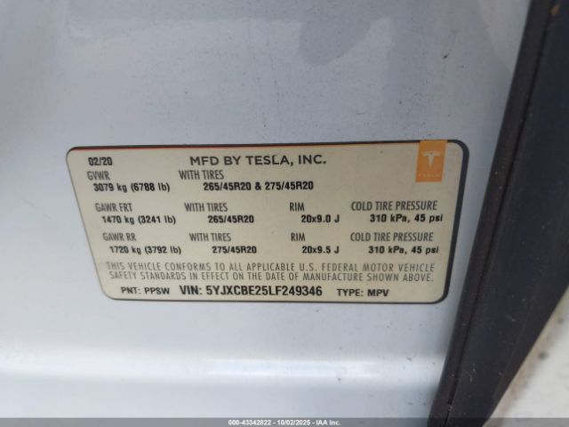 2020 TESLA MODEL X 5YJXCBE25LF249346 Photo 8