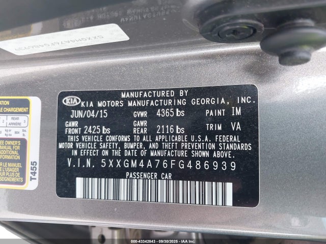 5XXGM4A76FG486939 KIA dohc gdi theta ii