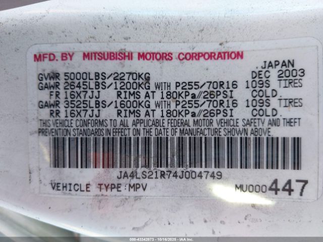 2004 MITSUBISHI MONTERO SPORT JA4LS21R74J004749 Photo 8