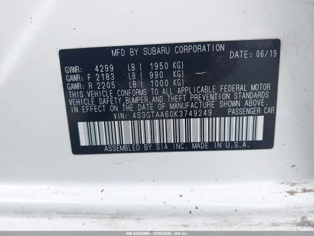 Subaru Impreza 2.0i 2019 4S3GTAA60K3749249 Image 9