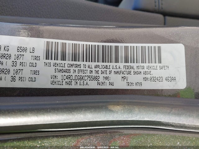 2019 DODGE DURANGO 1C4RDJDG6KC755082 Photo 8