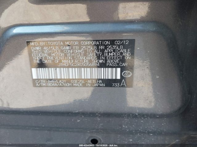 2012 LEXUS IS 250 JTHCF5C2XC5056894 Photo 8