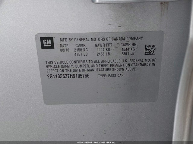 2G1105S37H9105766 Chevrolet lfx - sidi: spark ignited direct injection, vvt, e85 max, alum