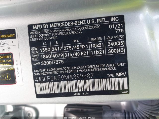 2021 MERCEDES-BENZ GLS 450 4JGFF5KE9MA399887 Photo 8