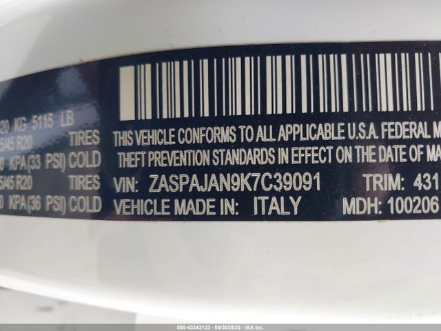 ZASPAJAN9K7C39091 Alfa Romeo 2019
