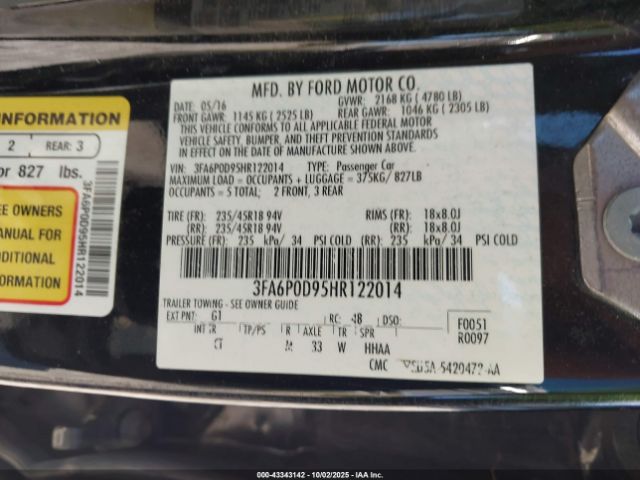 2017 FORD FUSION 3FA6P0D95HR122014 Photo 8