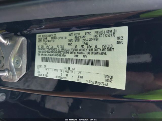 2017 FORD ESCAPE 1FMCU9J92HUD18379 Photo 8