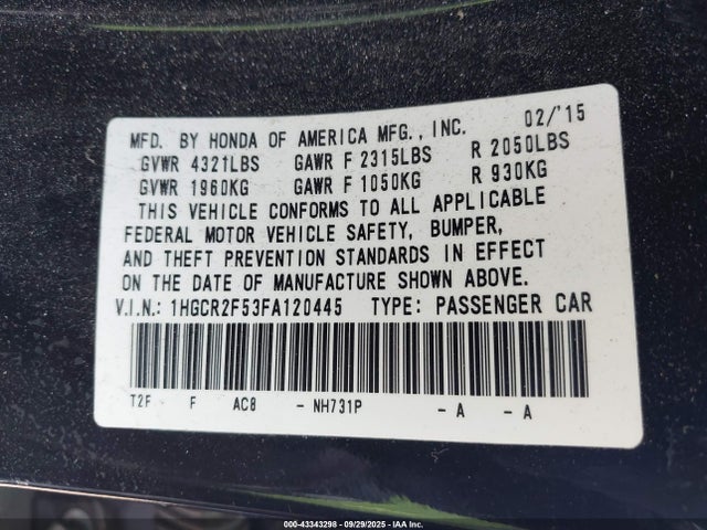Honda k24w1 2015 1HGCR2F53FA120445 Image 9