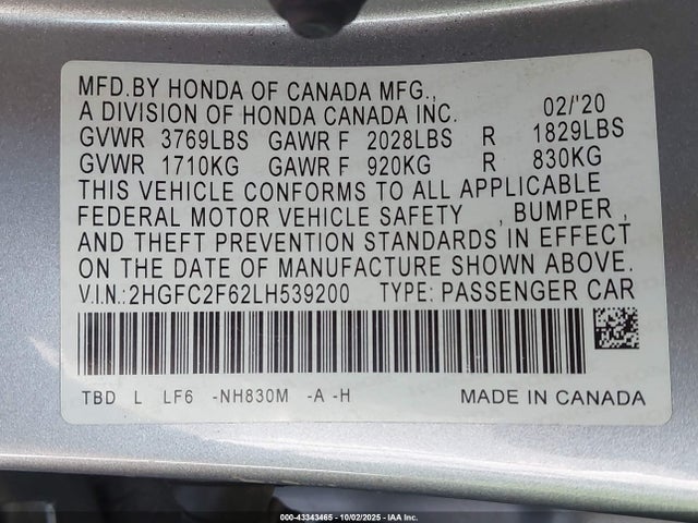 Honda Civic Lx 2020 2HGFC2F62LH539200 Image 9