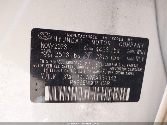 43343515 :رقم المزاد ، KMHL14JA7RA359342 vin ، 2024 Hyundai Sonata Sel مزاد بيع