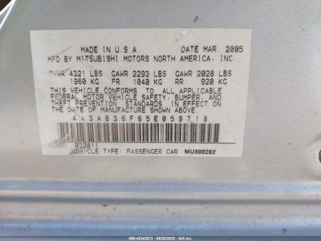 2005 MITSUBISHI GALANT 4A3AB36F65E059718 Photo 8
