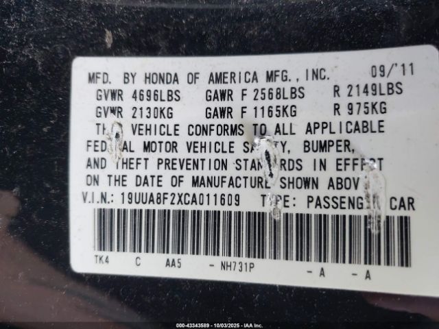 2012 ACURA TL 19UUA8F2XCA011609 Photo 8