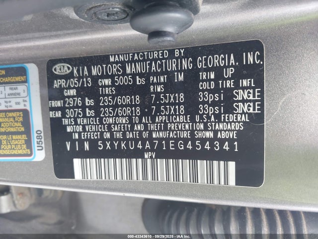 5XYKU4A71EG454341 KIA gasoline 3.3 v6 gdi lambda ii