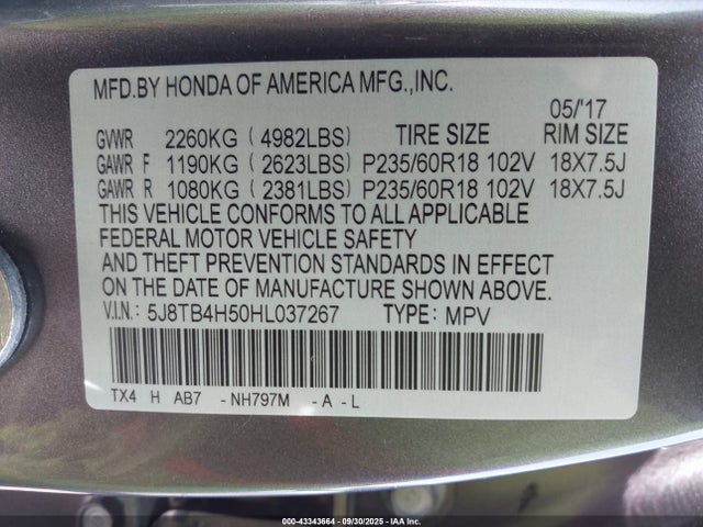 Acura j35z2 2017 5J8TB4H50HL037267 Image 9
