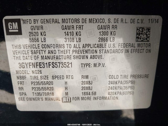 2015 CADILLAC SRX 3GYFNFE31FS573521 Photo 8