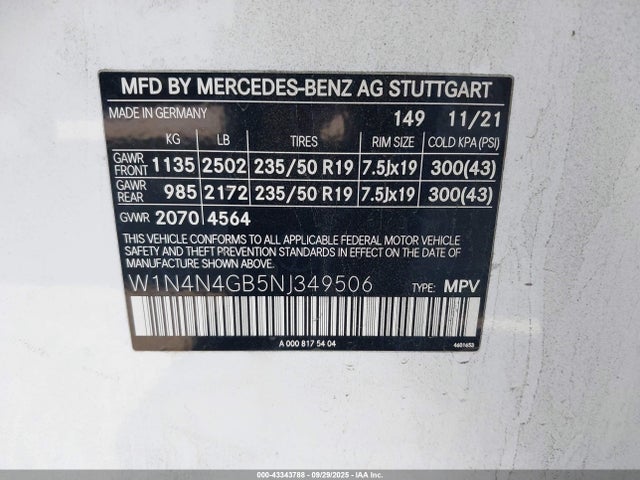 W1N4N4GB5NJ349506 Mercedes-Benz m260