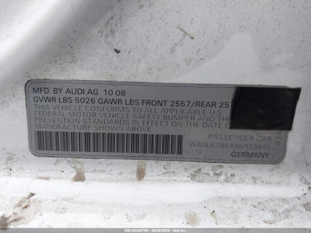 2009 AUDI A4 WAULK78K49N033845 Photo 8