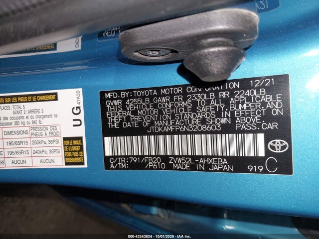 Toyota 2zr-fxe, 1nm+1sm 2022 JTDKAMFP6N3208603 Image 9