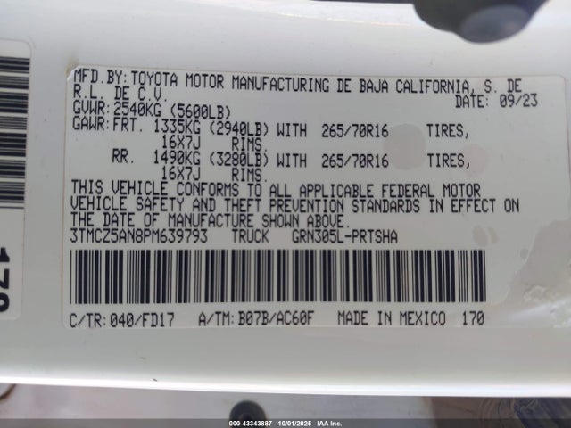 3TMCZ5AN8PM639793 Toyota 2gr-fks