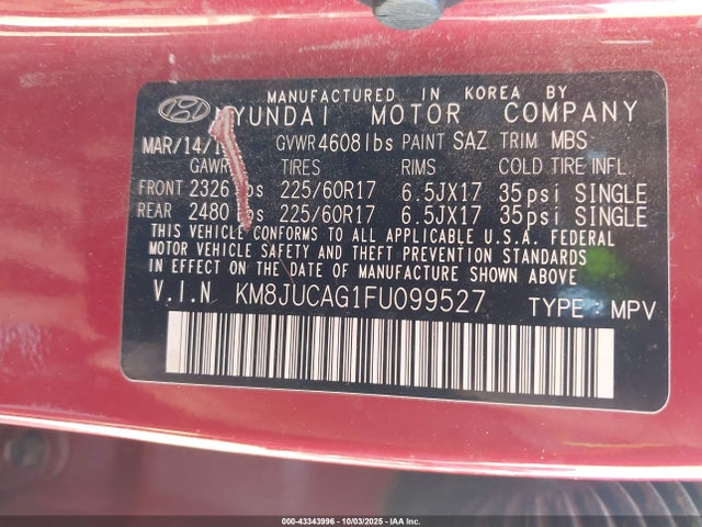 KM8JUCAG1FU099527 Hyundai TUCSON SE