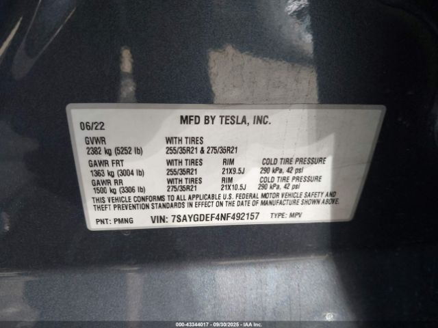 2022 TESLA MODEL Y 7SAYGDEF4NF492157 Photo 8