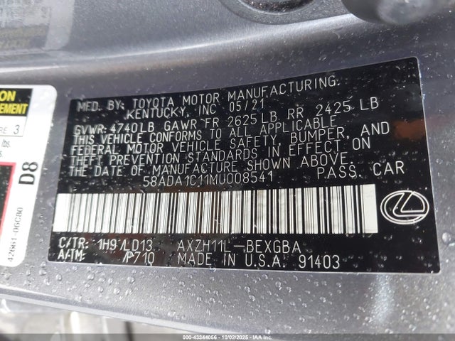 Lexus a25a-fxs, 3nm 2021 58ADA1C11MU008541 Image 9