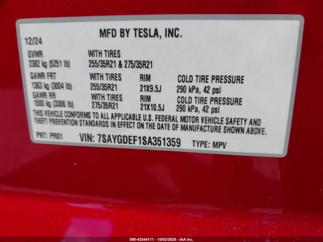 2025 TESLA MODEL Y 7SAYGDEF1SA351359 Photo 8