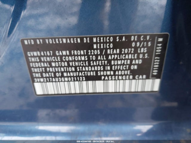 3VW217AU3GM021123 Volkswagen 1.8 tsi