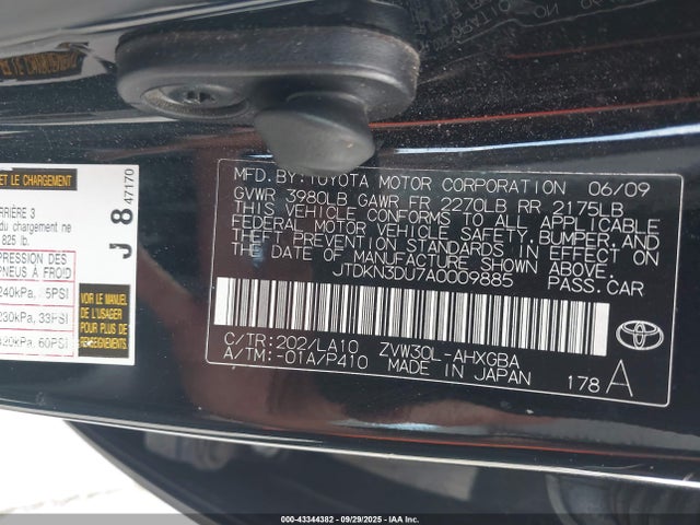 Продаж на аукціоні авто 2010 Toyota Prius Iv, vin: JTDKN3DU7A0009885, номер лоту: 43344382