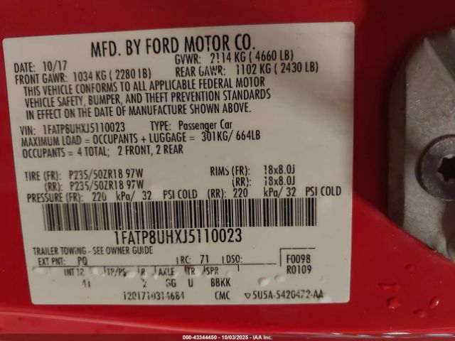 2018 FORD MUSTANG 1FATP8UHXJ5110023 Photo 8