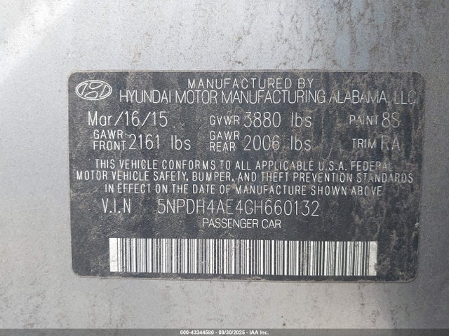 Hyundai dohc mpi nu 2016 5NPDH4AE4GH660132 Image 9