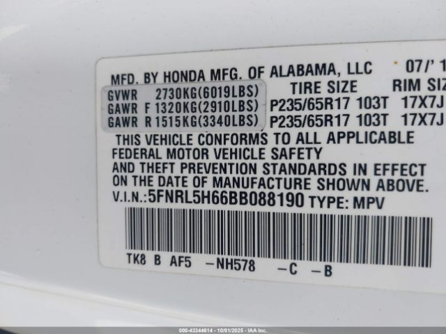 2011 HONDA ODYSSEY 5FNRL5H66BB088190 Photo 8