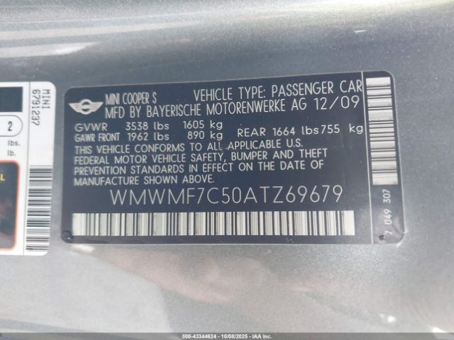 2010 MINI COOPER S WMWMF7C50ATZ69679 Photo 8