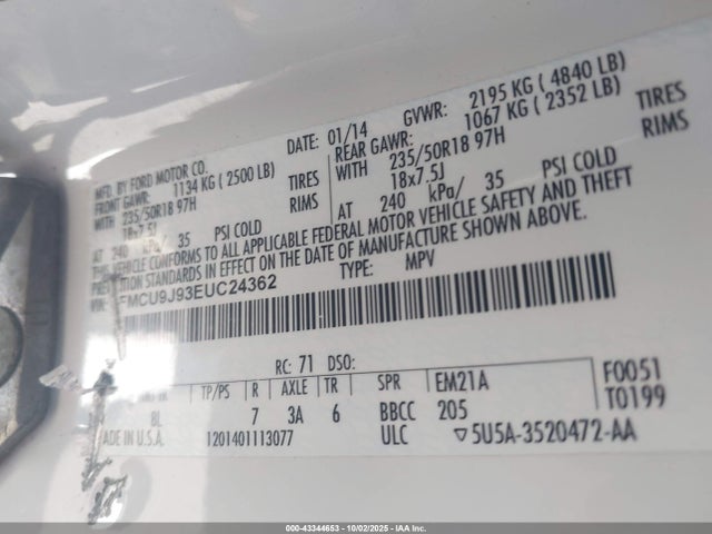 Ford Escape 2014 1FMCU9J93EUC24362 Image 9