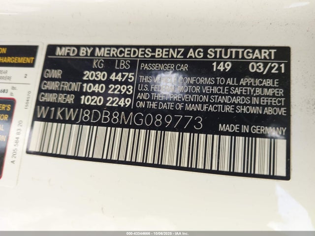 W1KWJ8DB8MG089773 Mercedes-Benz C 300 Coupe