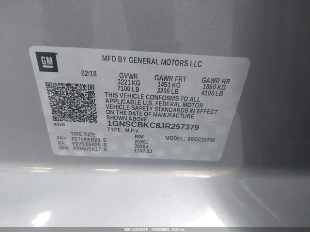 Chevrolet l83 - spark ignited direct injection, variable valve timing, afm, e85 max, alum 2018 1GNSCBKC8JR257379 Image 9