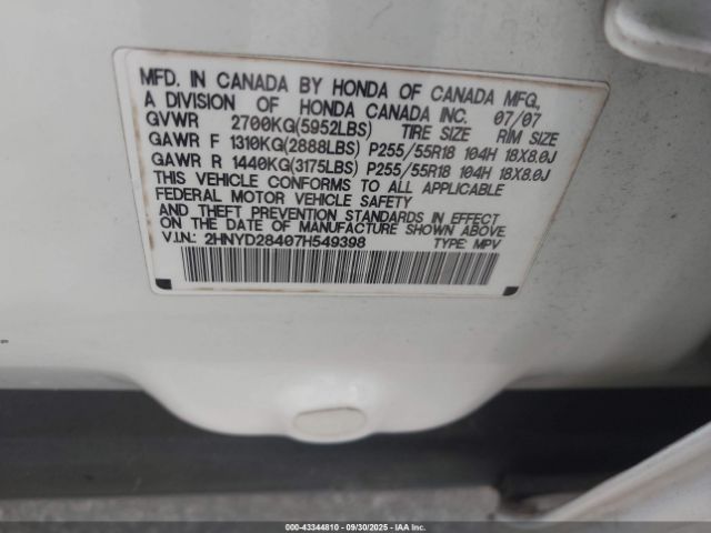 2007 ACURA MDX 2HNYD28407H549398 Photo 8