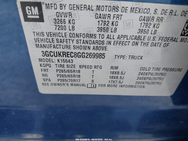 3GCUKREC8GG269985 Chevrolet l83 - sidi, vvt, afm, e85 max, aluminum