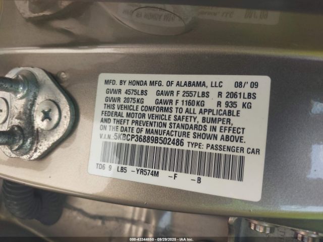 2009 HONDA ACCORD SDN 5KBCP36889B502486 Photo 8