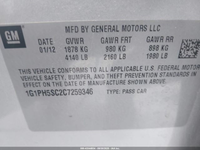 2012 CHEVROLET CRUZE 1G1PH5SC2C7259346 Photo 8