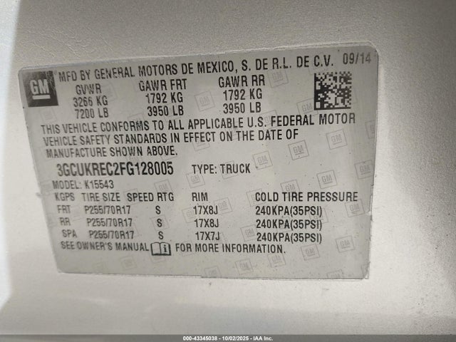 3GCUKREC2FG128005 Chevrolet l83 - vvt, active fuel management, aluminum