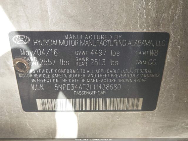 2017 HYUNDAI SONATA 5NPE34AF3HH438680 Photo 8