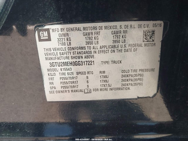 3GTU2MEH0GG317221 GMC lv3 - sidi, vvt, aluminum, e85 max
