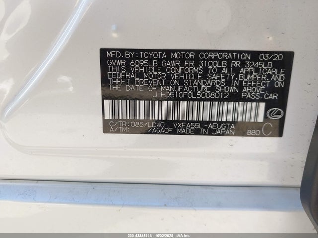 JTHD51GF0L5008012 Lexus v35a-fts