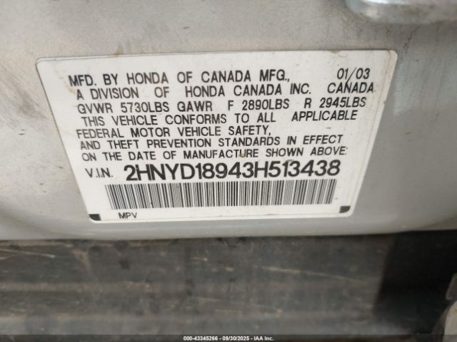 2003 ACURA MDX 2HNYD18943H513438 Photo 8