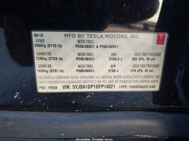 2013 TESLA MODEL S 5YJSA1DP1DFP14021 Photo 8
