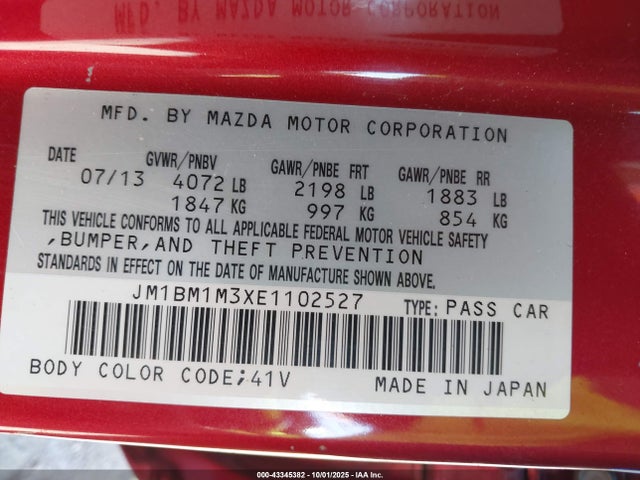 Aukcja sprzedaży 2014 Mazda Mazda3 S Grand Touring, vin: JM1BM1M3XE1102527, numer aukcji: 43345382