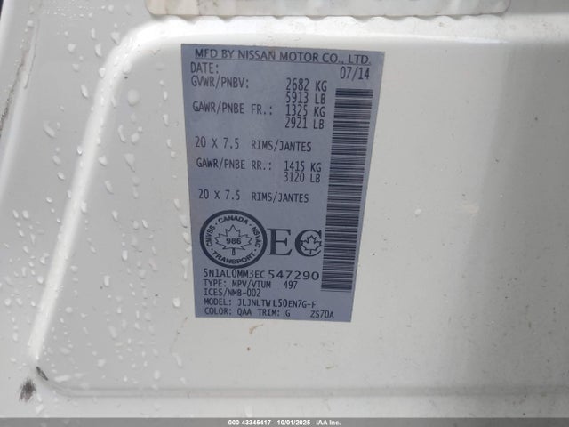 5N1AL0MM3EC547290 Infiniti QX60